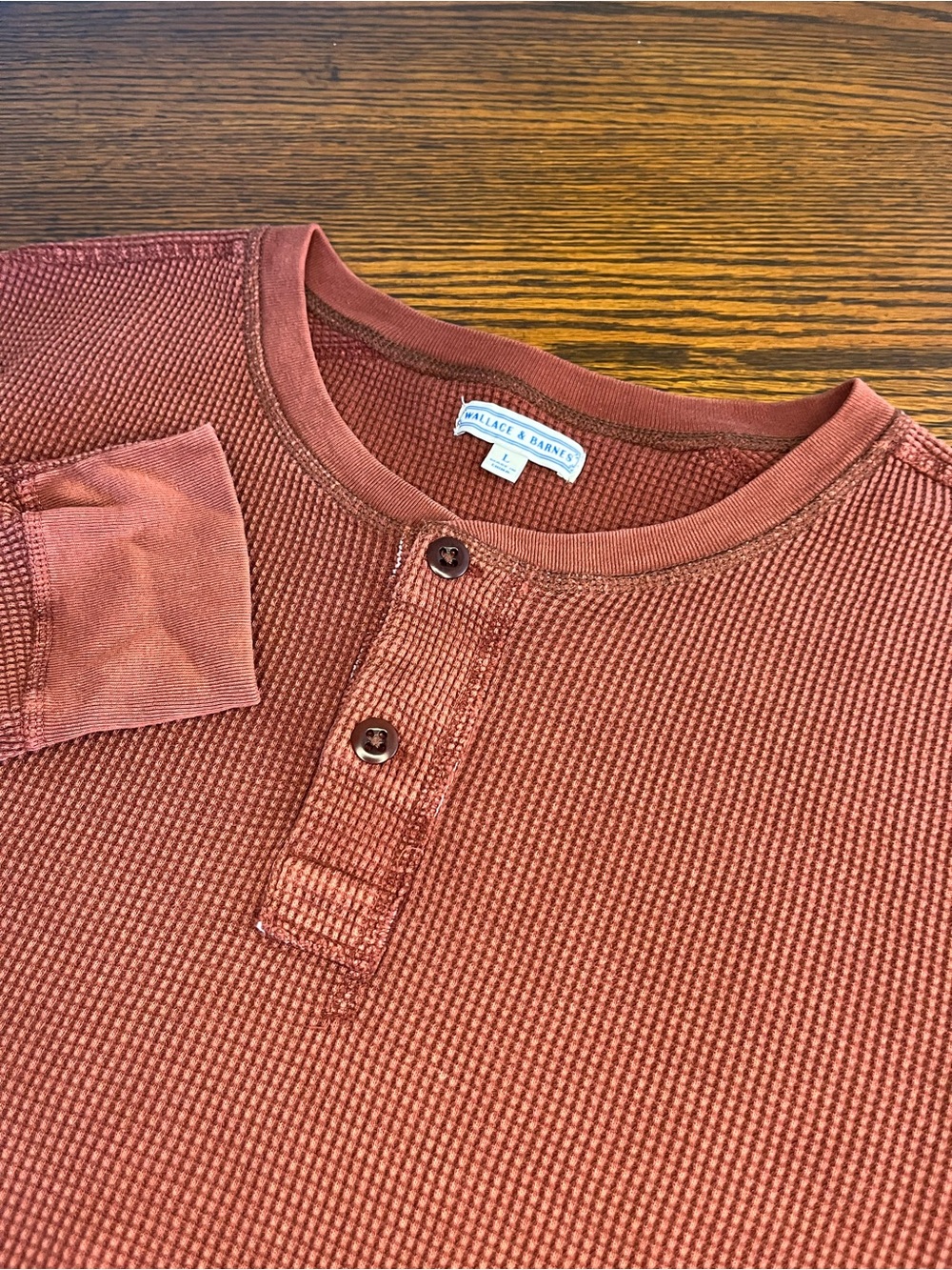 Wallace & Barnes Henley Shirt Mens Size L Red Thermal Waffle Knit Long Sleeve